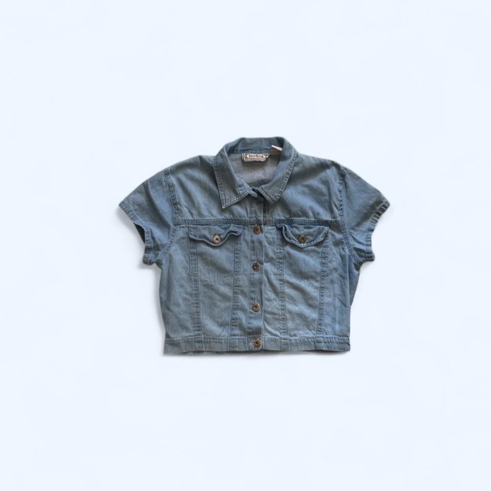 Light blue denim cropped shirt size S by Bonjour